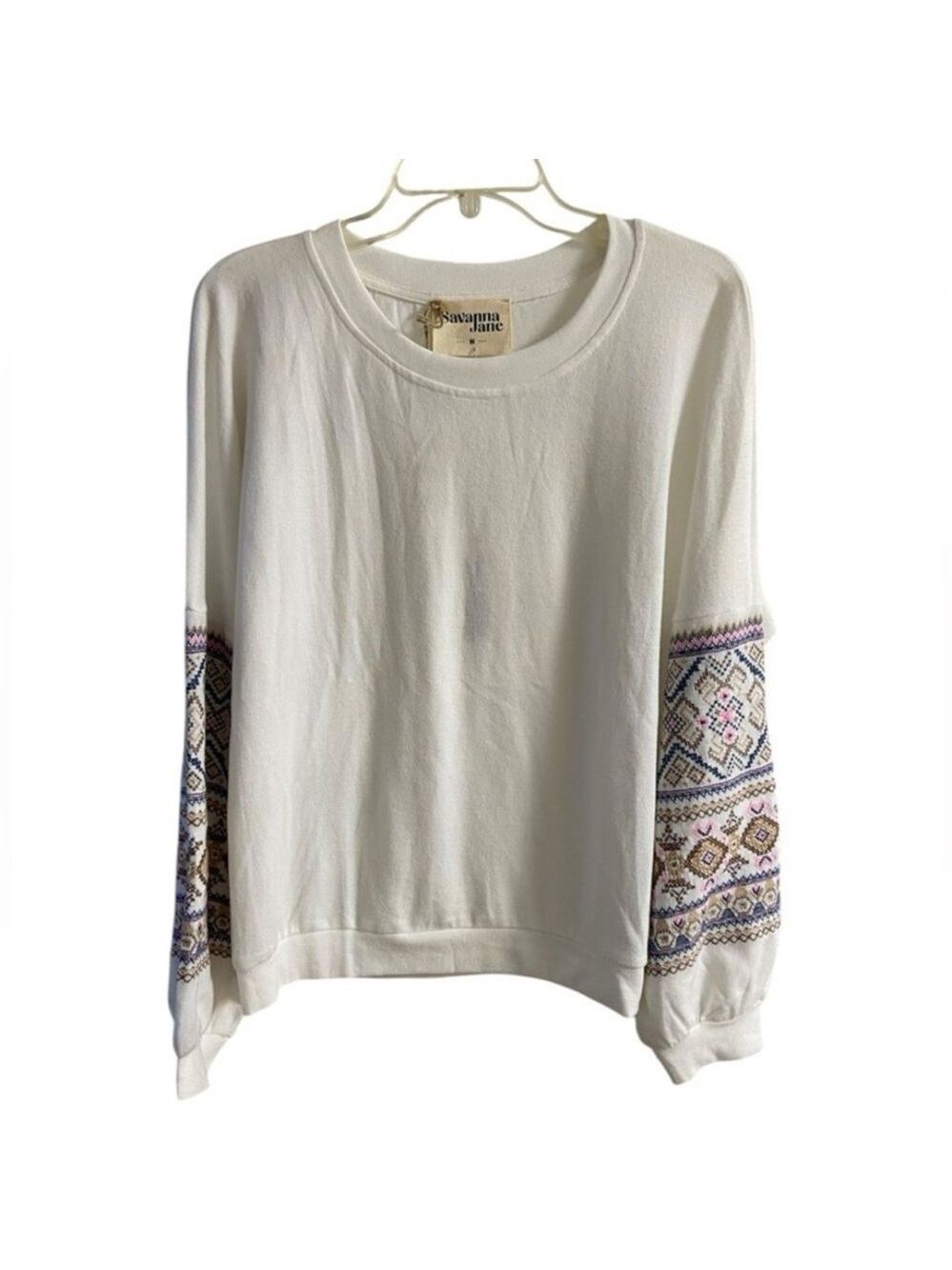 Savanna Jane Cream Embroidered Sweatshirt large NWT